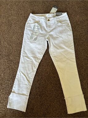 1822 Denim White Crop Skinny Jeans with Cuffed Hem